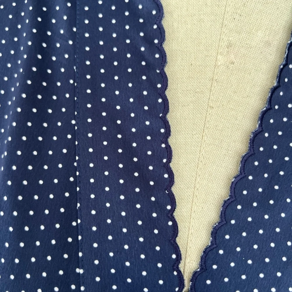 CABERNET Navy Polka Dot 3/4 Sleeve Short Belted Wrap Front Bathrobe